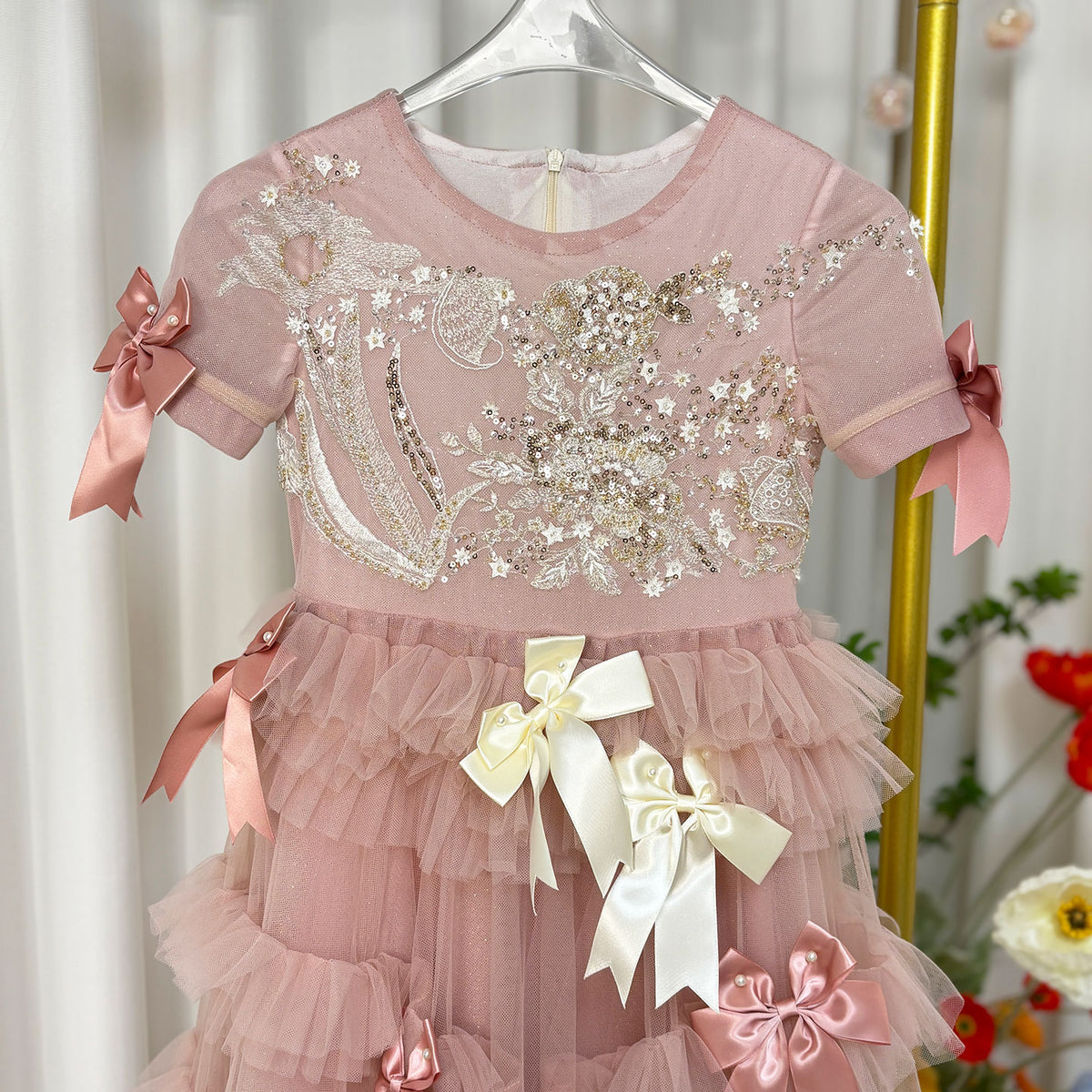 Jill Wish Luxury Pink A-Line Beading Girl Dress Princess Birthday Gown J084