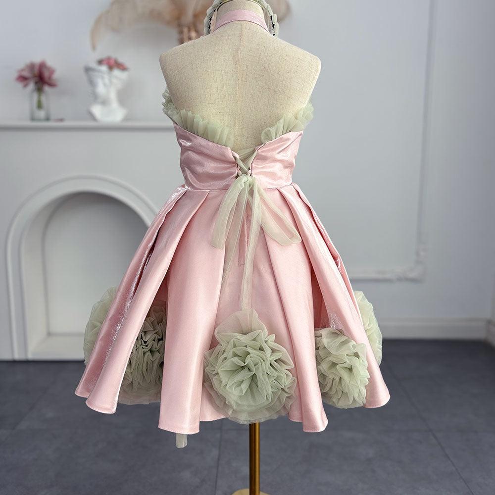 Jill Wish Luxury Pink Arabic Girl Dress Handmade Flowers Kids Princess J195