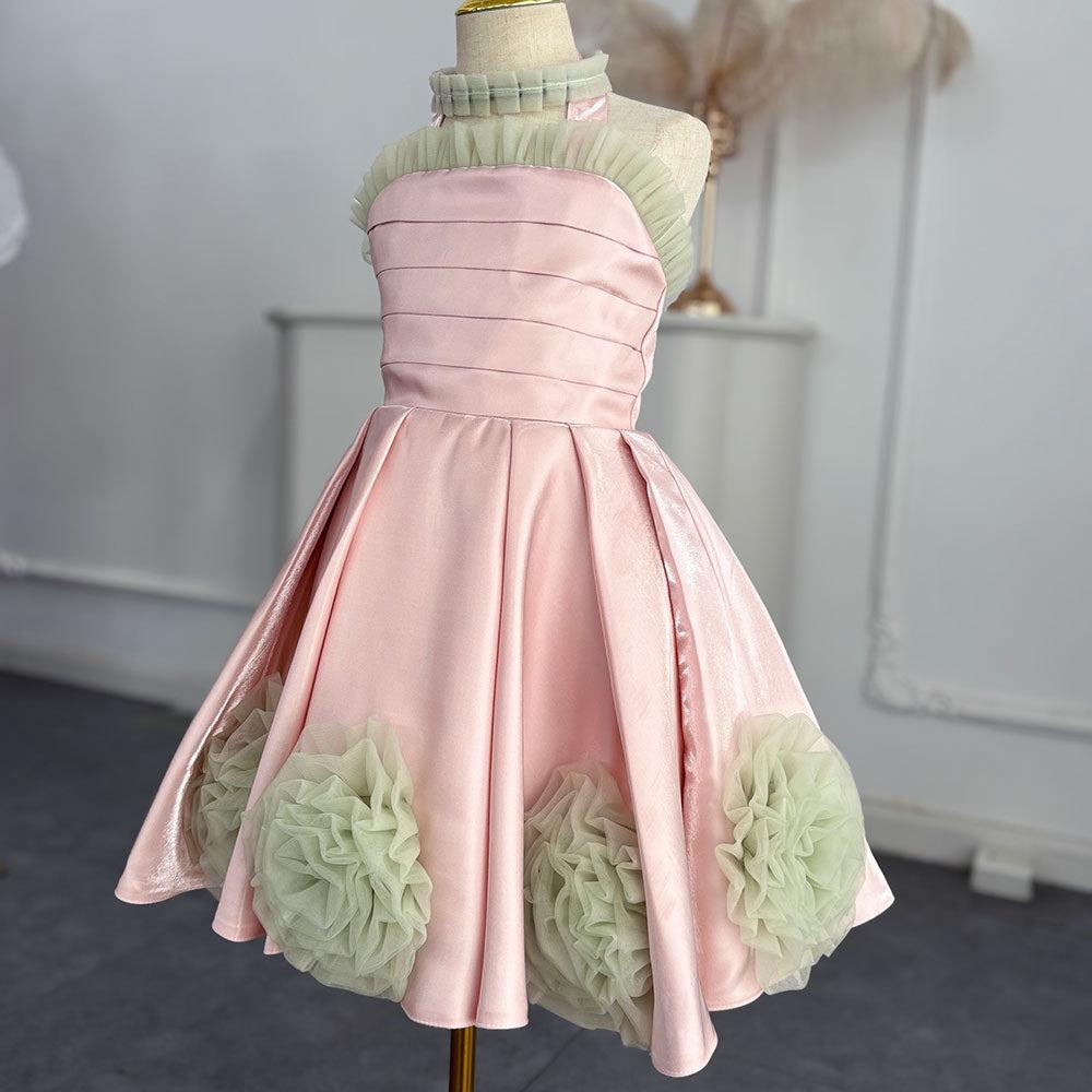 Jill Wish Luxury Pink Arabic Girl Dress Handmade Flowers Kids Princess J195
