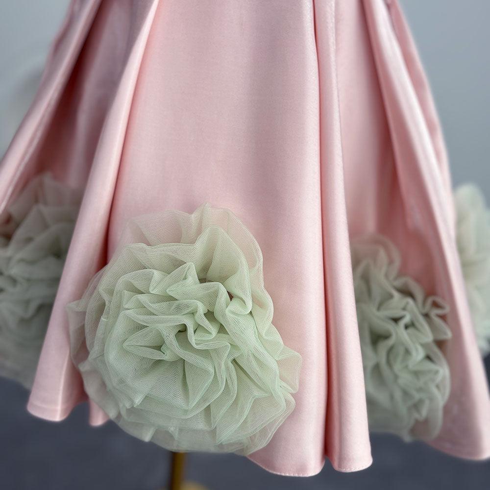 Jill Wish Luxury Pink Arabic Girl Dress Handmade Flowers Kids Princess J195