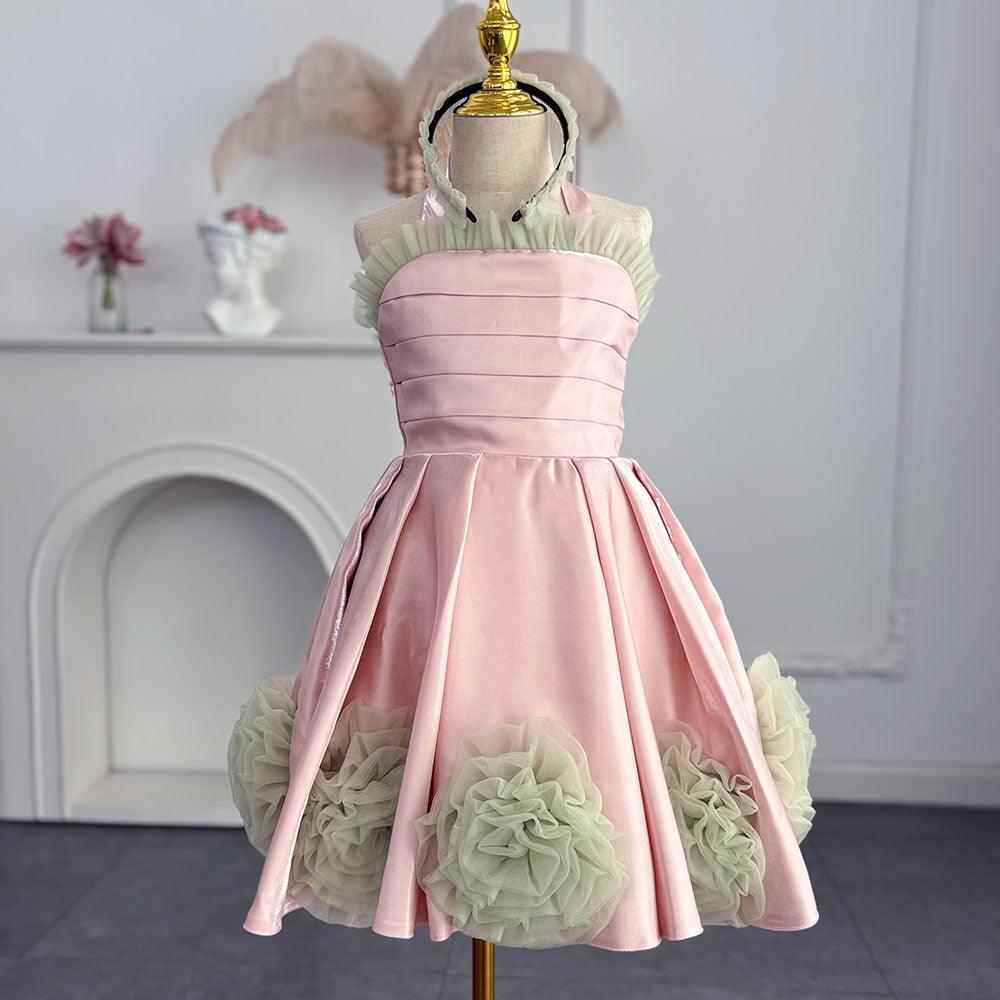 Jill Wish Luxury Pink Arabic Girl Dress Handmade Flowers Kids Princess J195