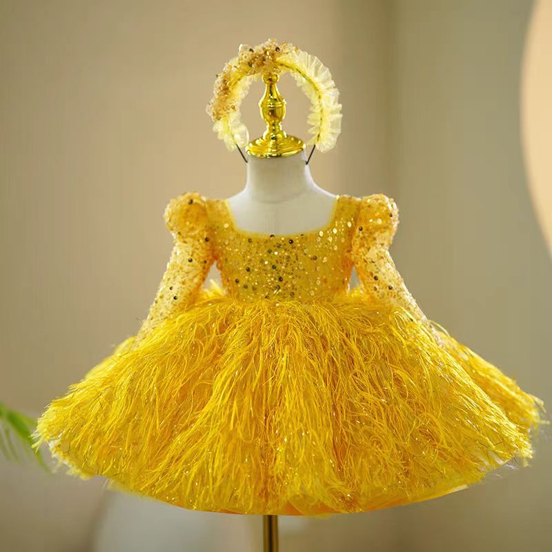 Jill Wish Luxury Pink Arabic Girl Dress Sequined Baby Kids Princess Birthday J161