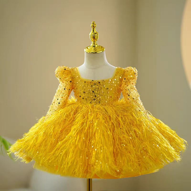 Jill Wish Luxury Pink Arabic Girl Dress Sequined Baby Kids Princess Birthday J161
