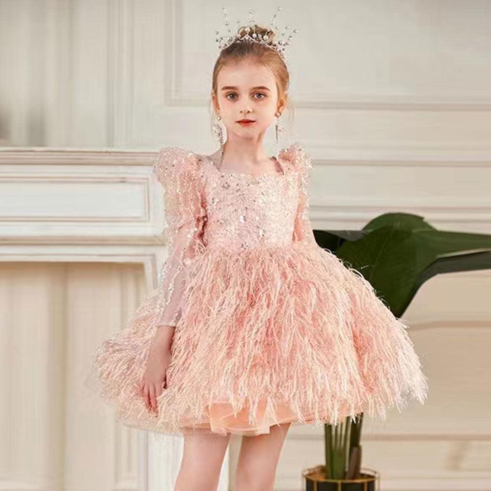Jill Wish Luxury Pink Arabic Girl Dress Sequined Baby Kids Princess Birthday J161