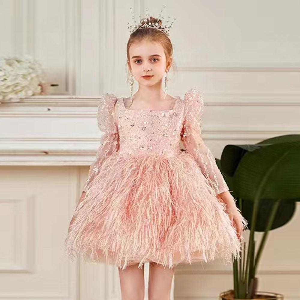 Jill Wish Luxury Pink Arabic Girl Dress Sequined Baby Kids Princess Birthday J161