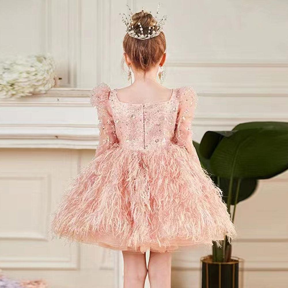 Jill Wish Luxury Pink Arabic Girl Dress Sequined Baby Kids Princess Birthday J161