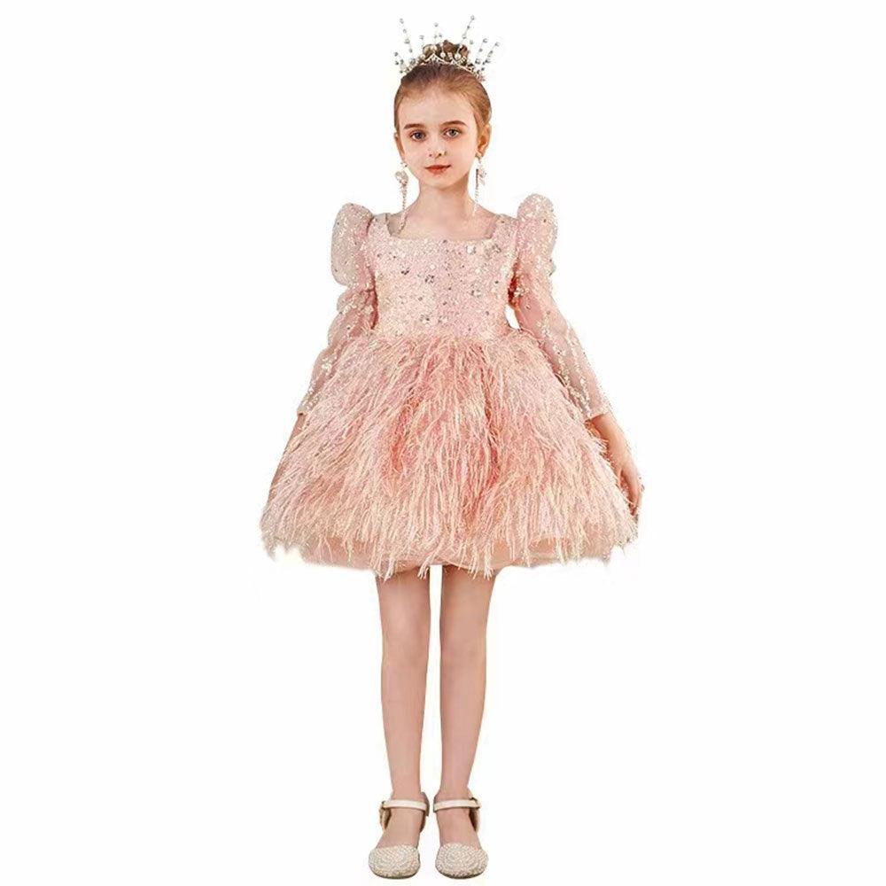 Jill Wish Luxury Pink Arabic Girl Dress Sequined Baby Kids Princess Birthday J161
