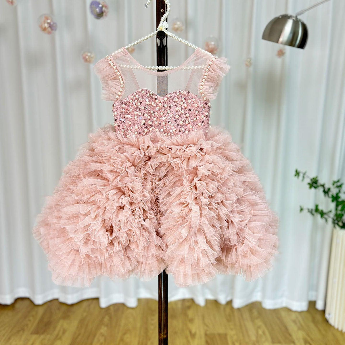 Jill Wish Luxury Pink Baby Flower Girl Dresses Arabic Pearls Princess Kids J042