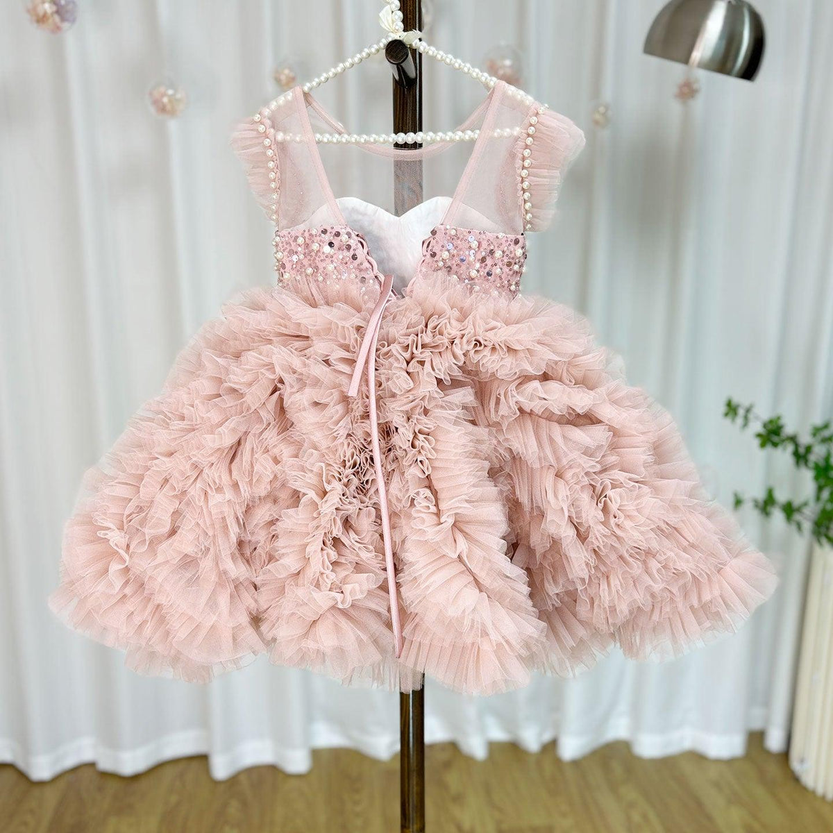 Jill Wish Luxury Pink Baby Flower Girl Dresses Arabic Pearls Princess Kids J042