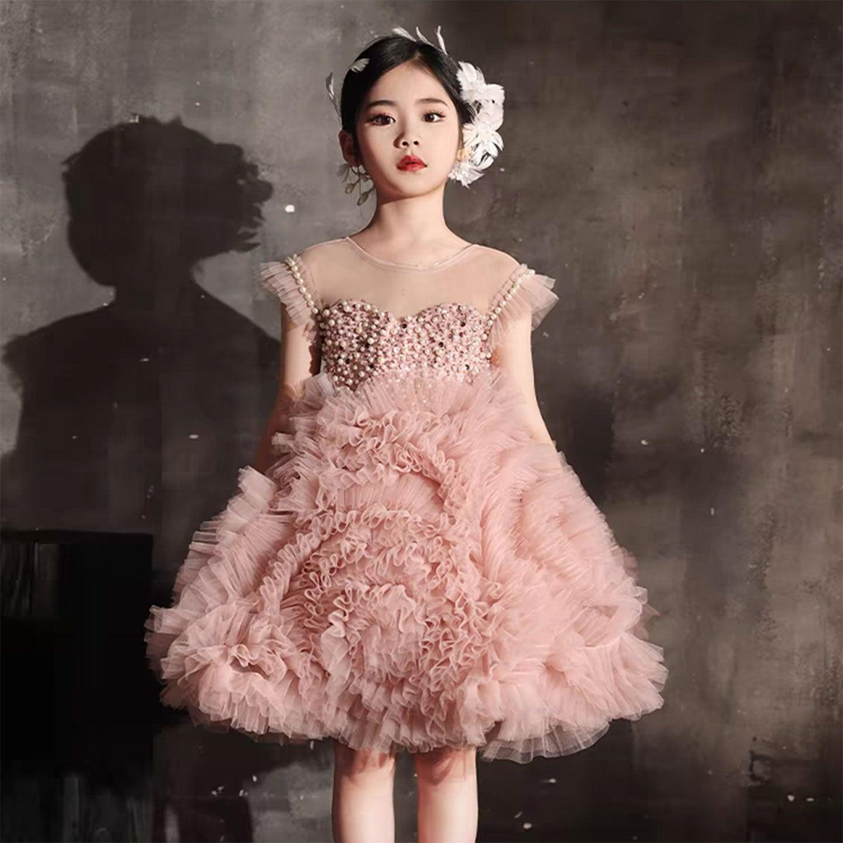 Jill Wish Luxury Pink Baby Flower Girl Dresses Arabic Pearls Princess Kids J042