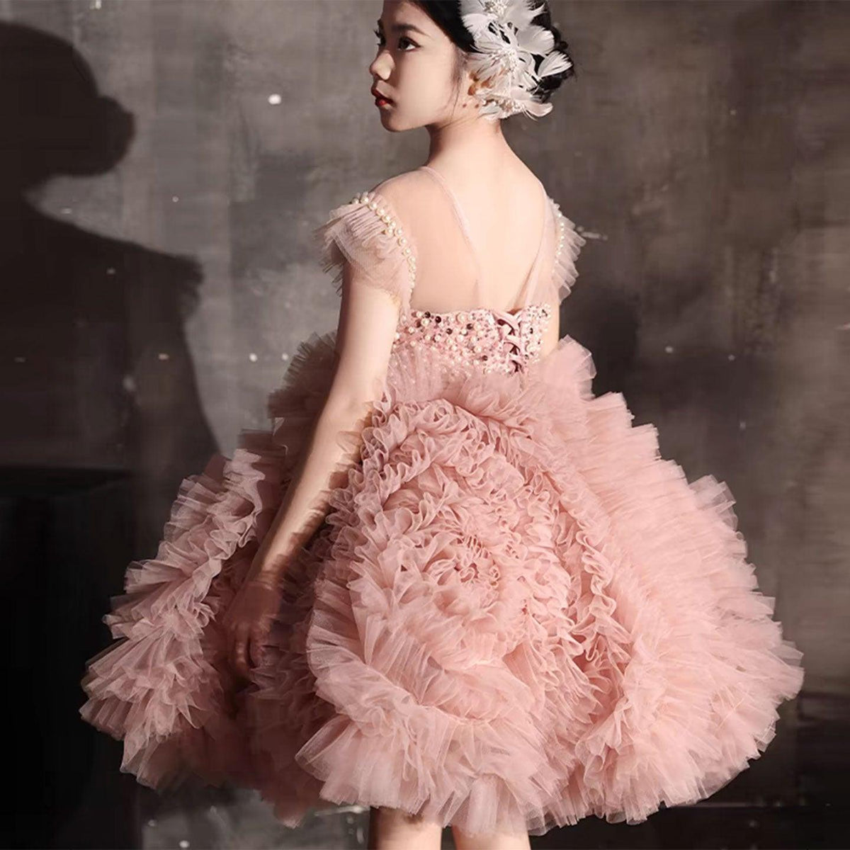 Jill Wish Luxury Pink Baby Flower Girl Dresses Arabic Pearls Princess Kids J042
