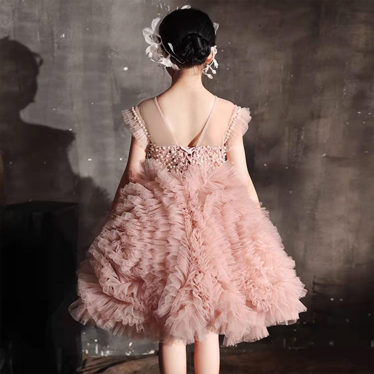 Jill Wish Luxury Pink Baby Flower Girl Dresses Arabic Pearls Princess Kids J042