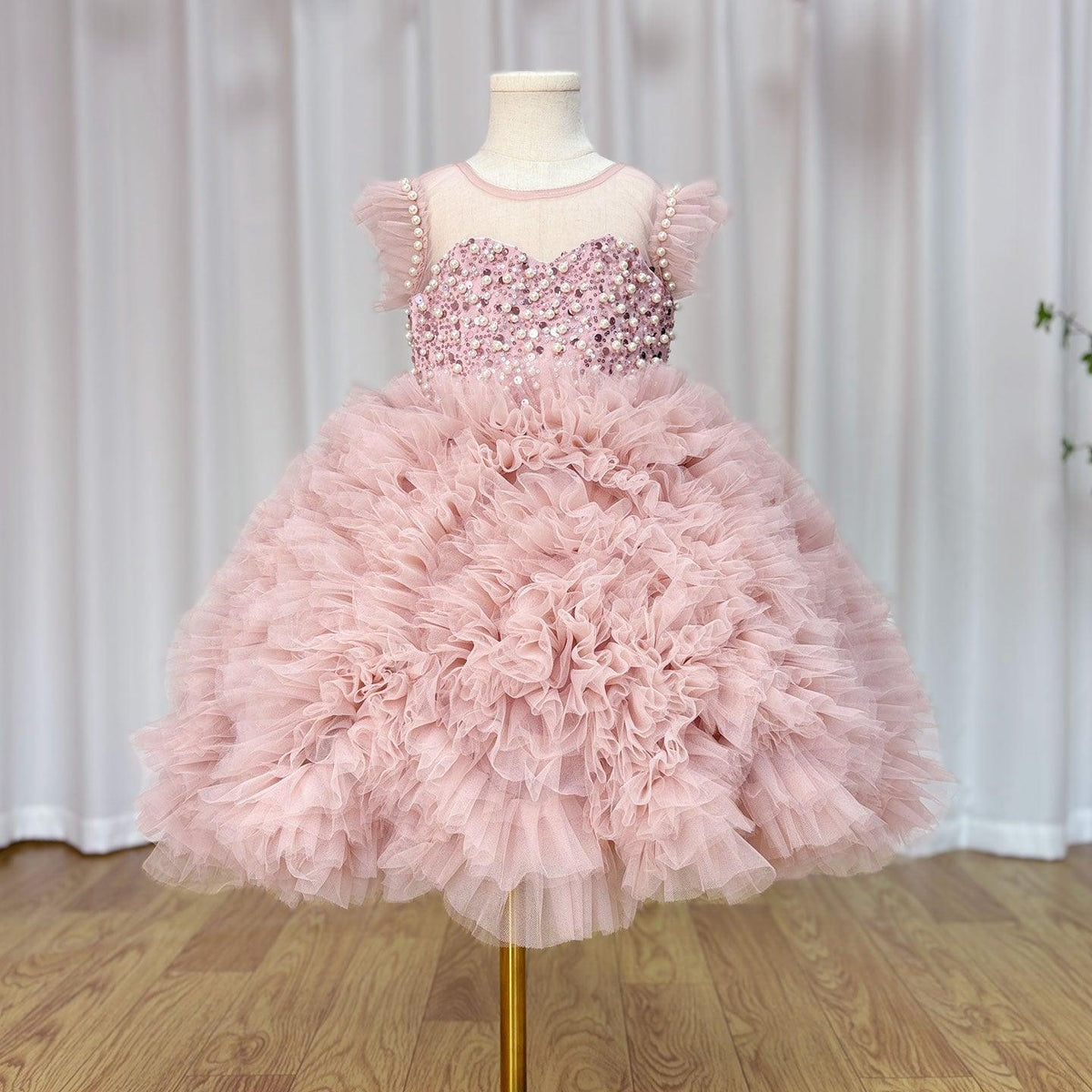 Jill Wish Luxury Pink Baby Flower Girl Dresses Arabic Pearls Princess Kids J042