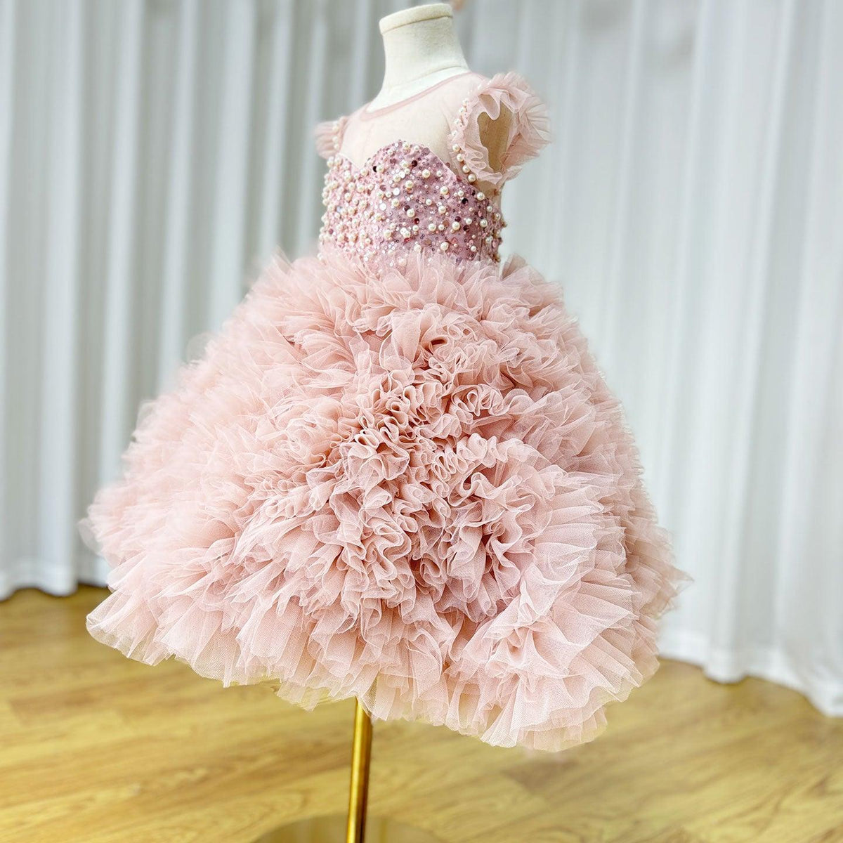 Jill Wish Luxury Pink Baby Flower Girl Dresses Arabic Pearls Princess Kids J042