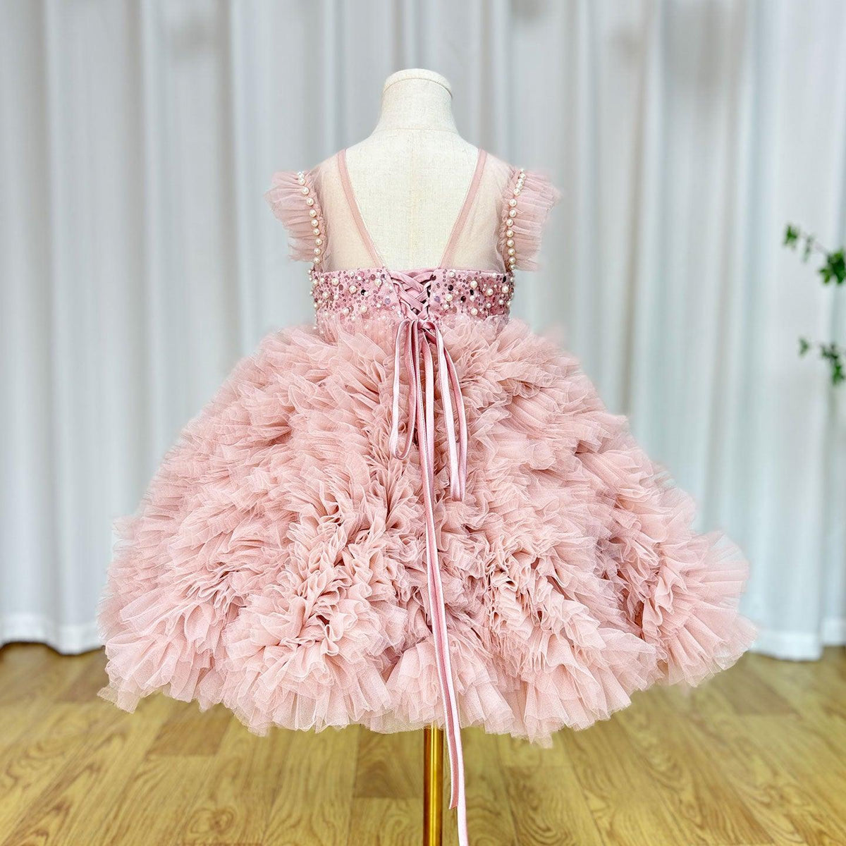 Jill Wish Luxury Pink Baby Flower Girl Dresses Arabic Pearls Princess Kids J042