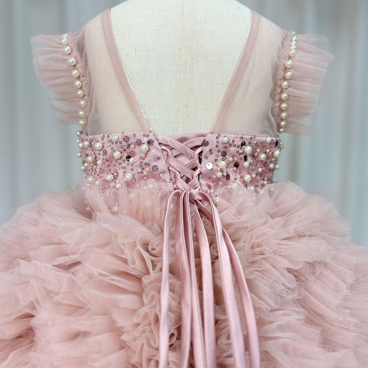 Jill Wish Luxury Pink Baby Flower Girl Dresses Arabic Pearls Princess Kids J042