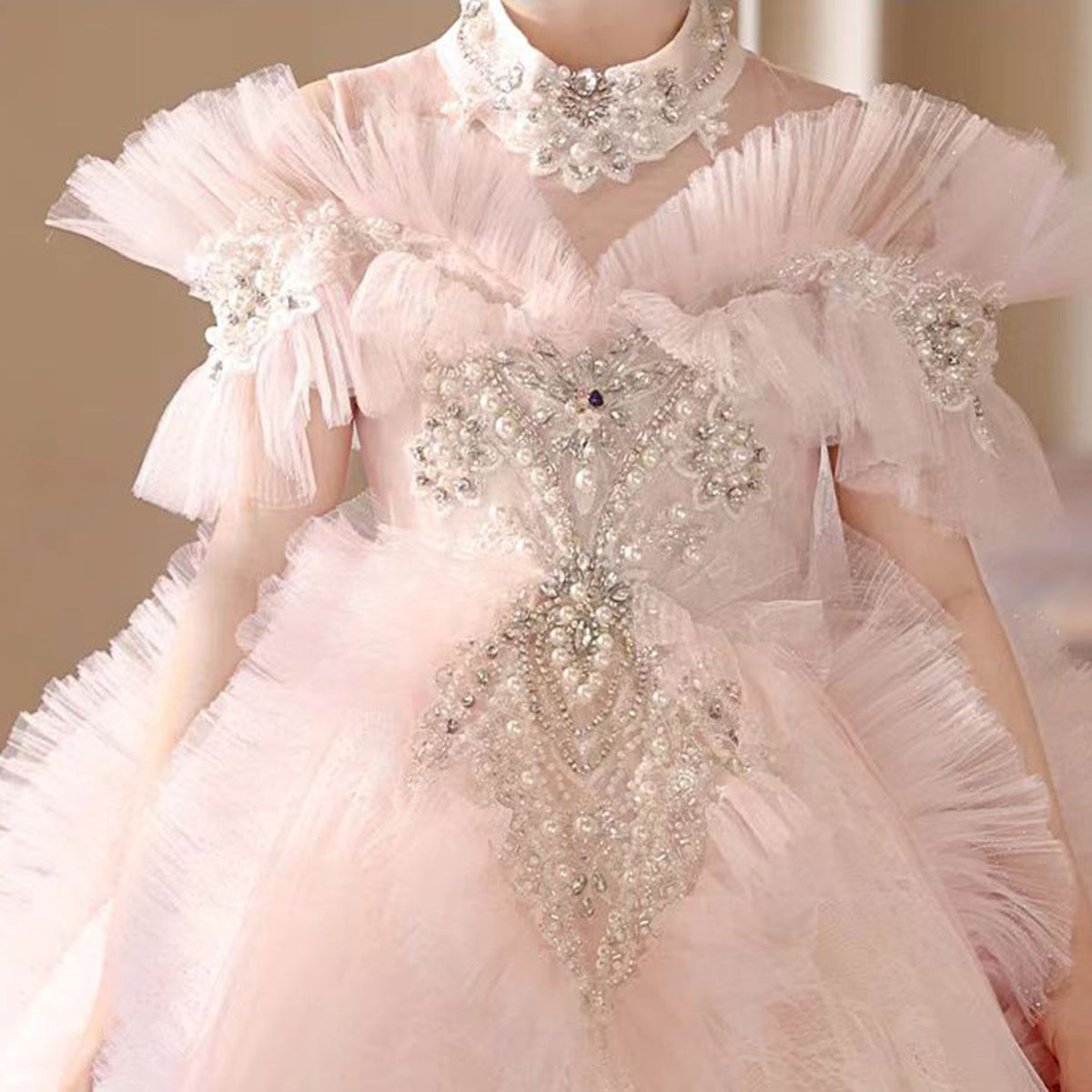 Jill Wish Luxury Pink Crystal Off Shoulder Court Train Girl Dress J334