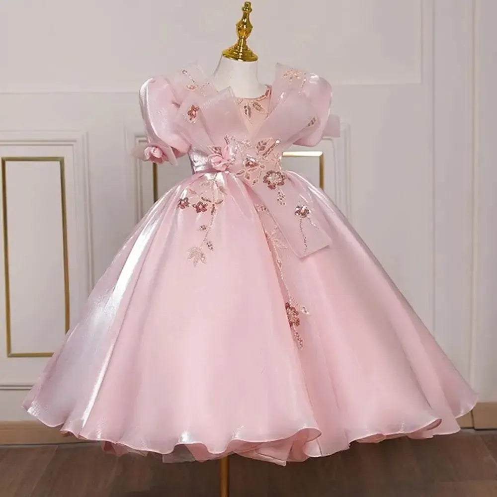 Jill Wish Luxury Pink Dubai Flower Girl Dresses Beads Arabic Princess Gown J089