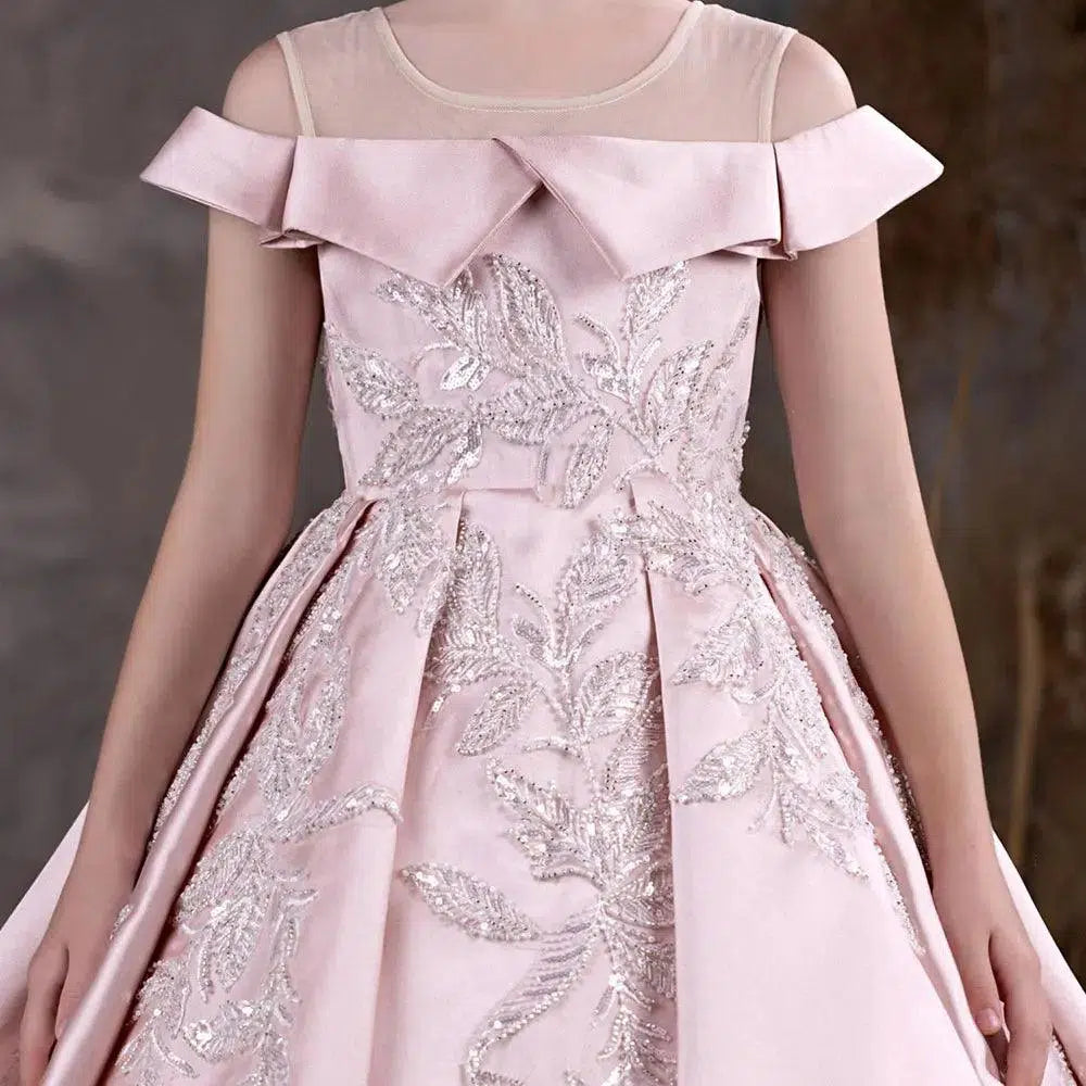 Jill Wish Luxury Pink Flower Girl Dress Appliques Sequined Princess Ball Gown J129