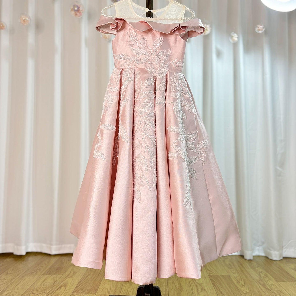 Jill Wish Luxury Pink Flower Girl Dress Appliques Sequined Princess Ball Gown J129