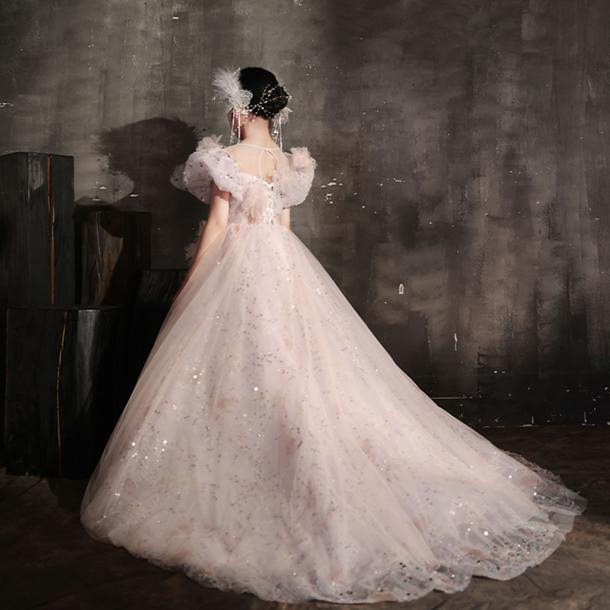 Jill Wish Luxury Pink Girl Bridesmaides Dresses with Flowers J234
