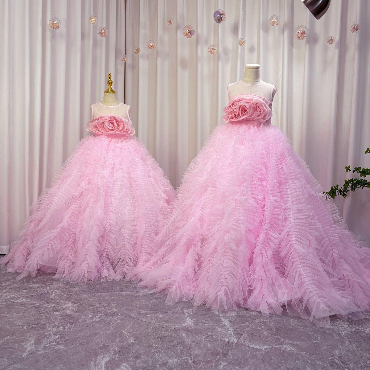 Jill Wish Luxury Pink Girl Dress Handmade Flowers Kids Princess J039