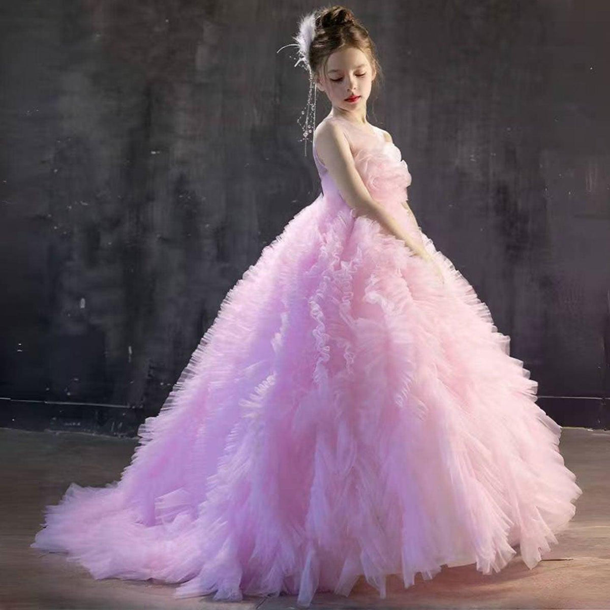 Jill Wish Luxury Pink Girl Dress Handmade Flowers Kids Princess J039