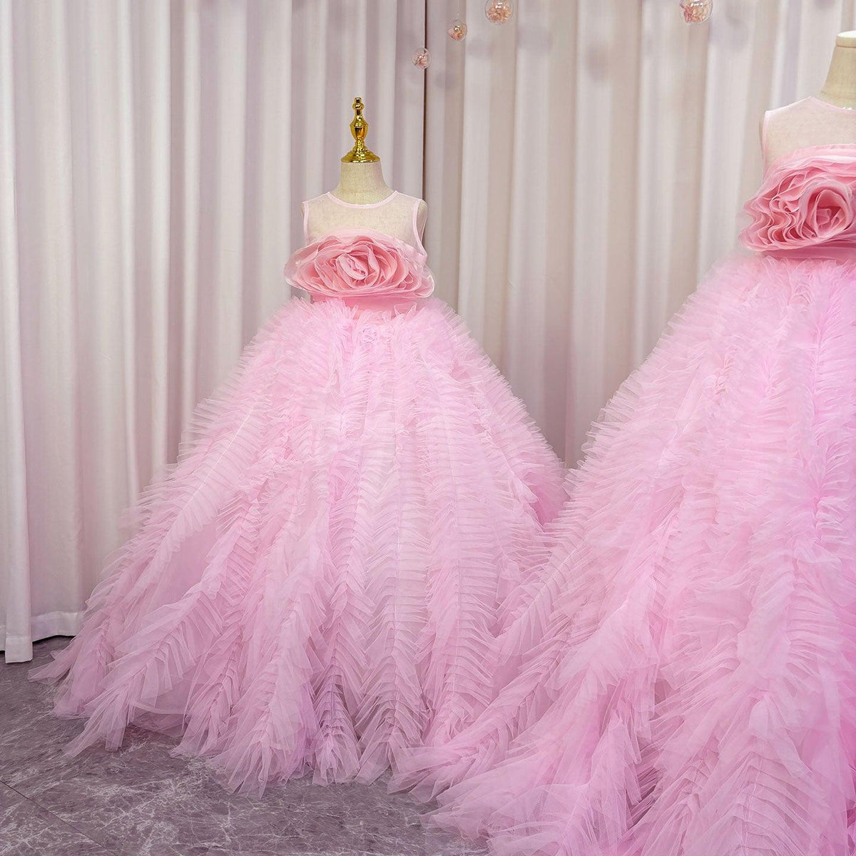 Jill Wish Luxury Pink Girl Dress Handmade Flowers Kids Princess J039