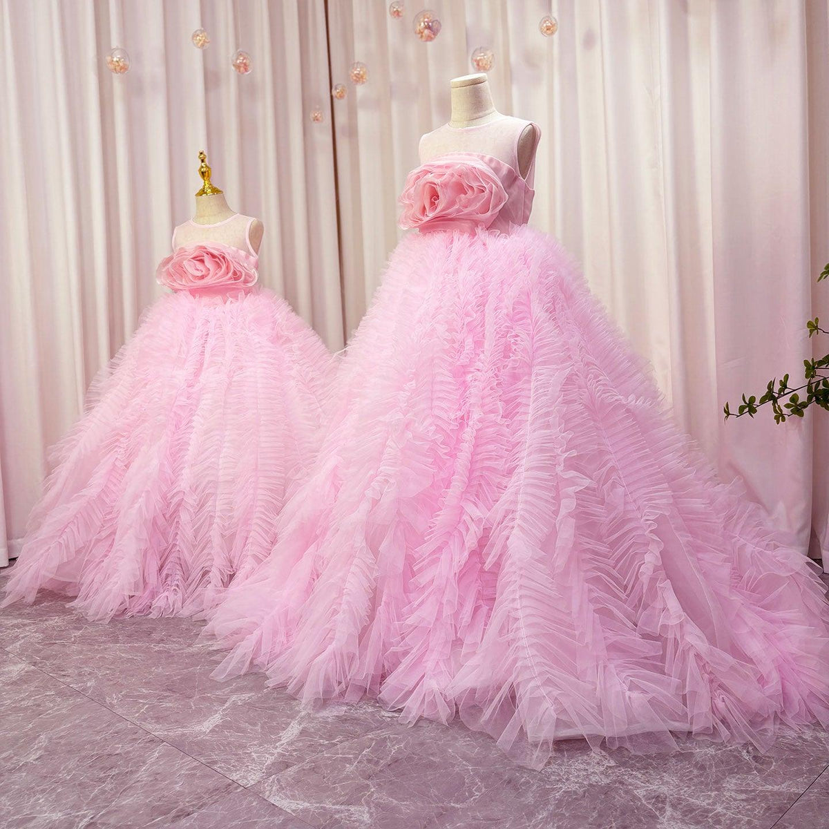 Jill Wish Luxury Pink Girl Dress Handmade Flowers Kids Princess J039