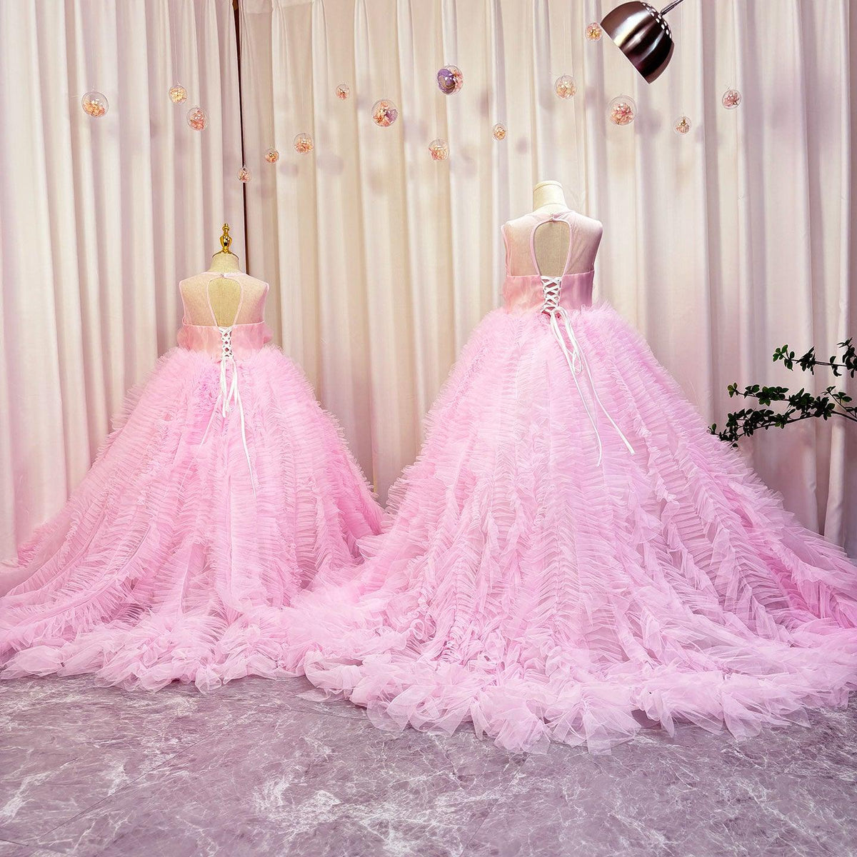 Jill Wish Luxury Pink Girl Dress Handmade Flowers Kids Princess J039