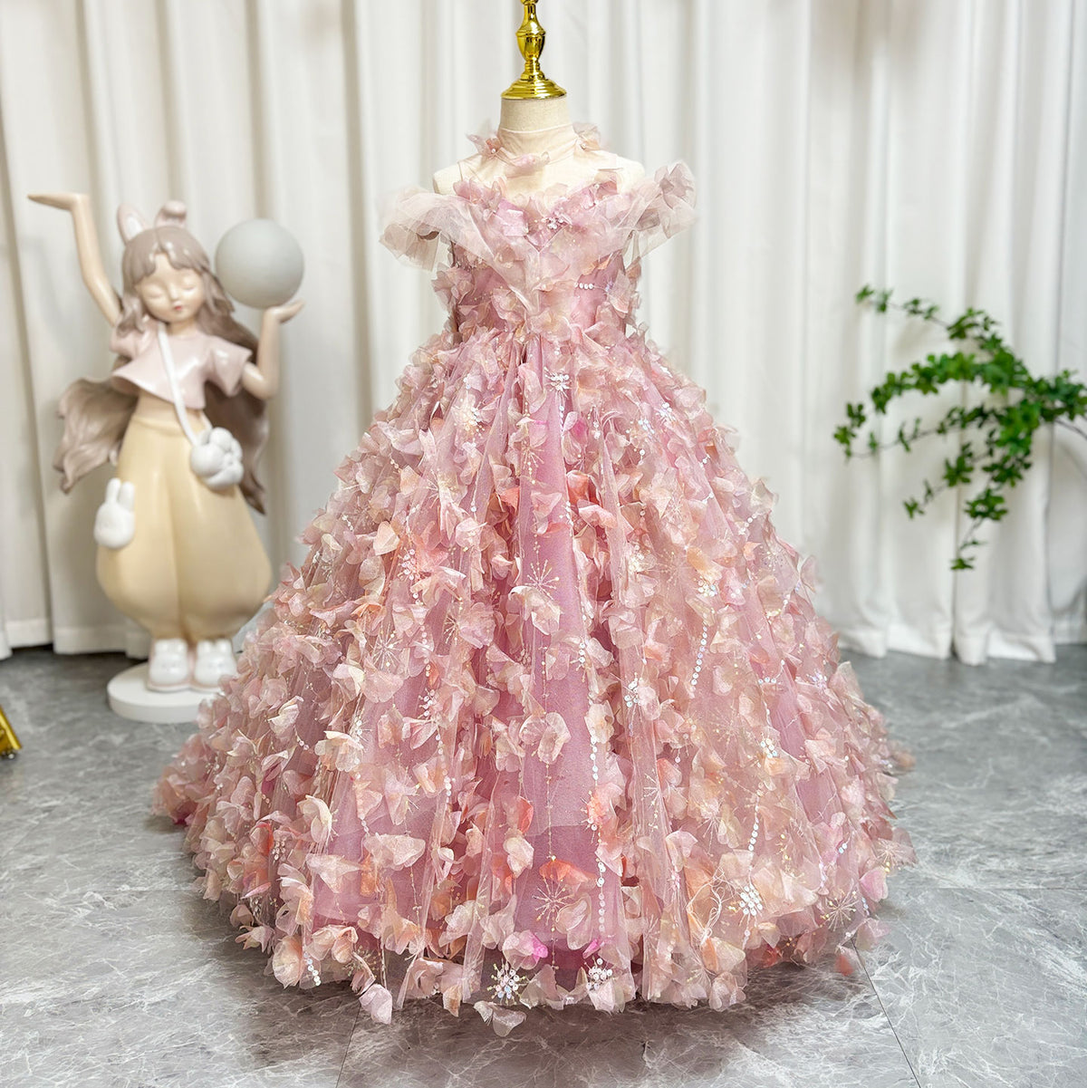 Jill Wish Luxury Pink Girl Dress with Flowers Kids Princess Birthday J094