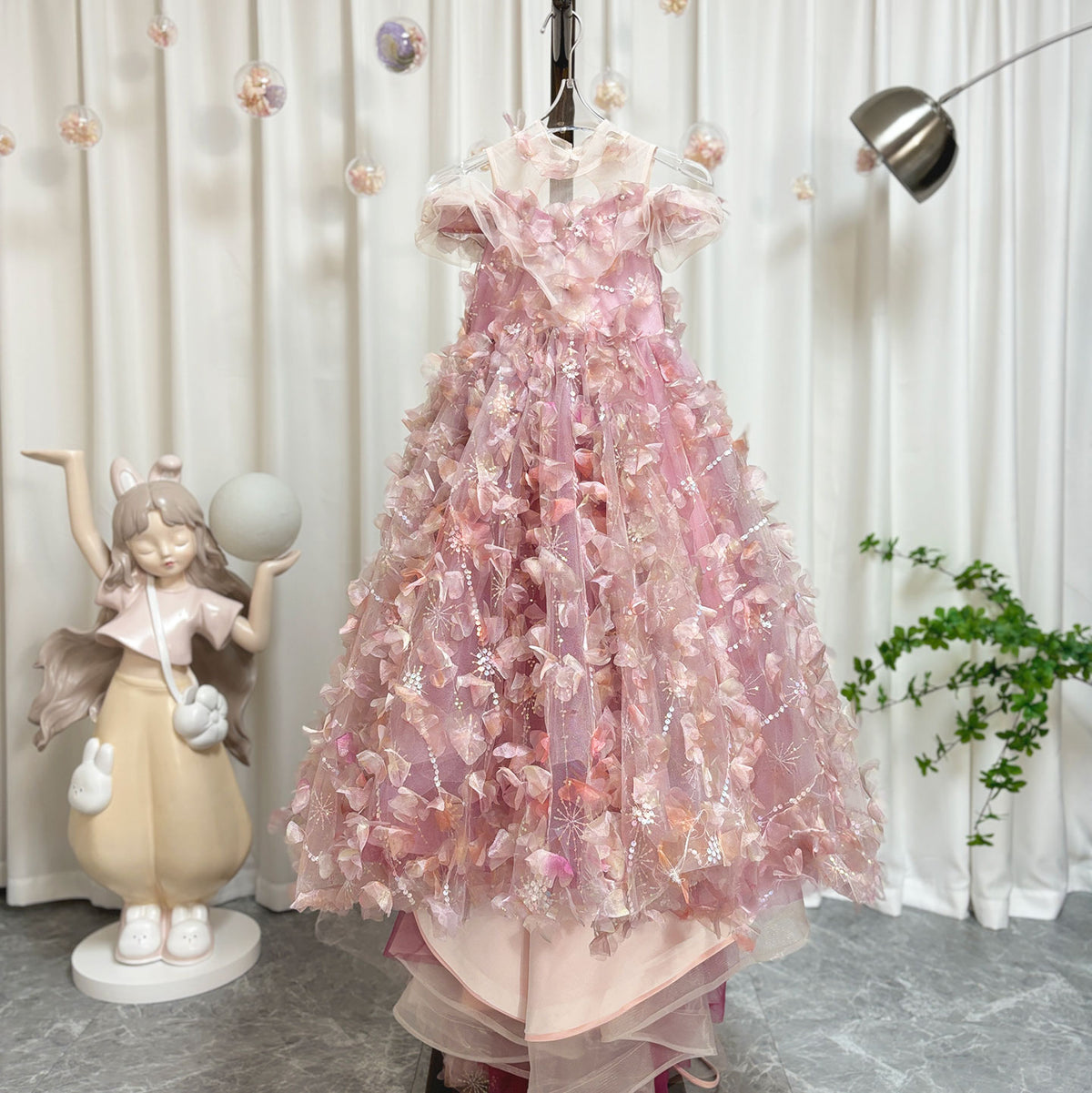 Jill Wish Luxury Pink Girl Dress with Flowers Kids Princess Birthday J094