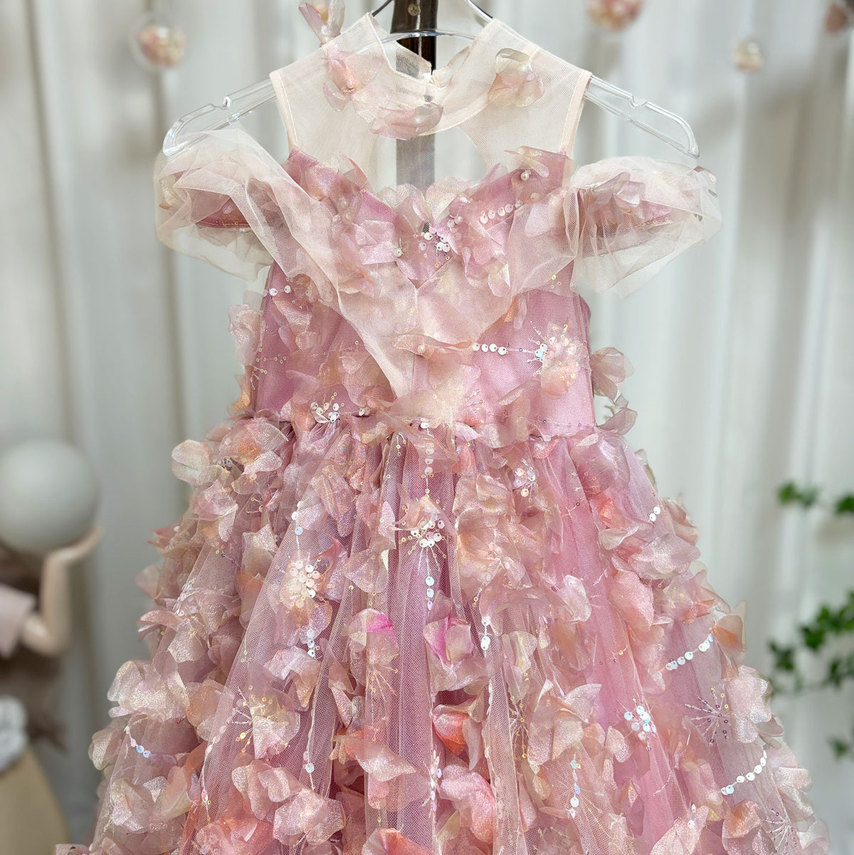Jill Wish Luxury Pink Girl Dress with Flowers Kids Princess Birthday J094