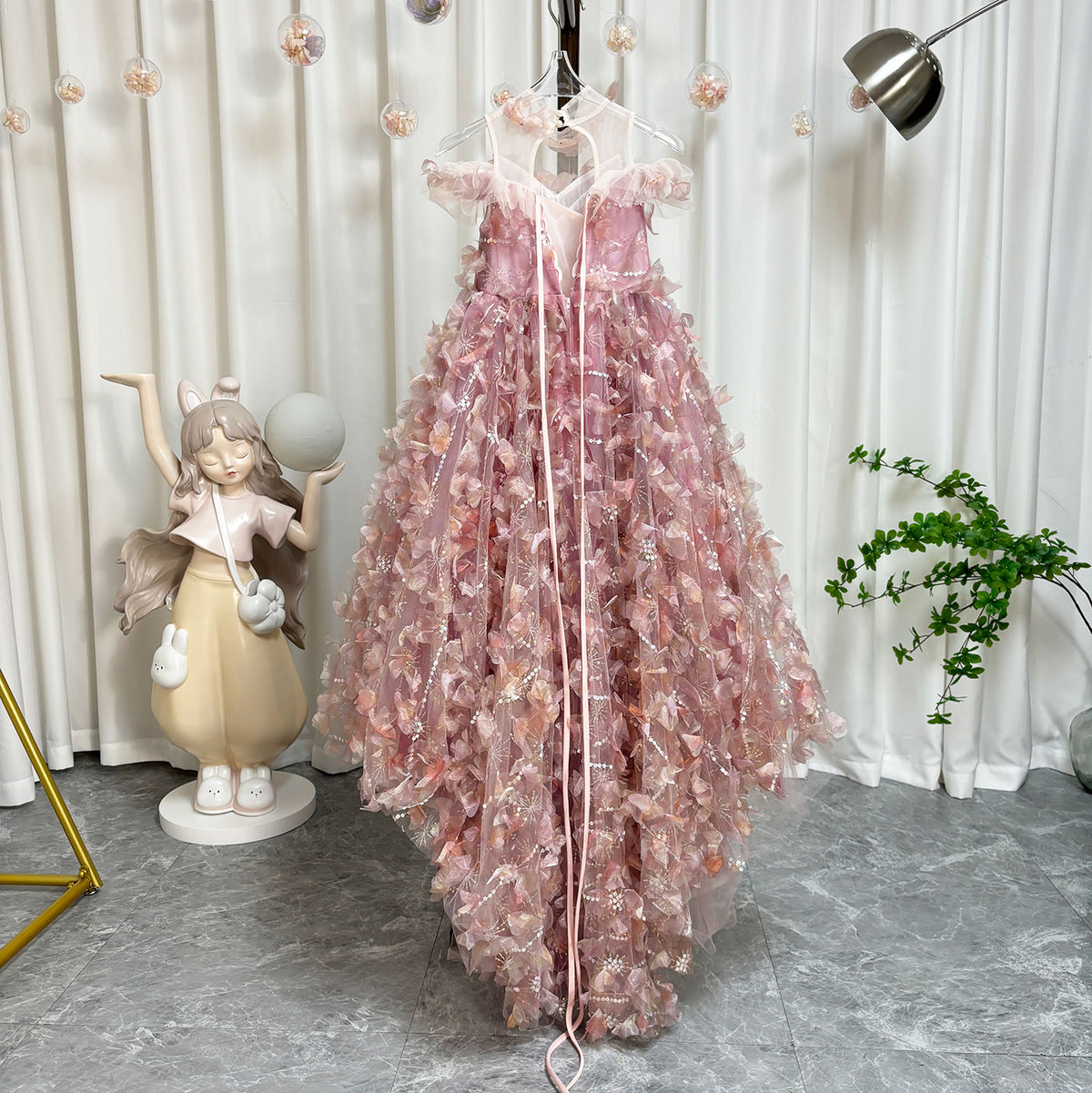 Jill Wish Luxury Pink Girl Dress with Flowers Kids Princess Birthday J094