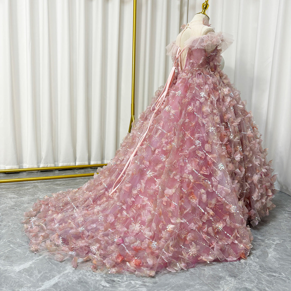 Jill Wish Luxury Pink Girl Dress with Flowers Kids Princess Birthday J094