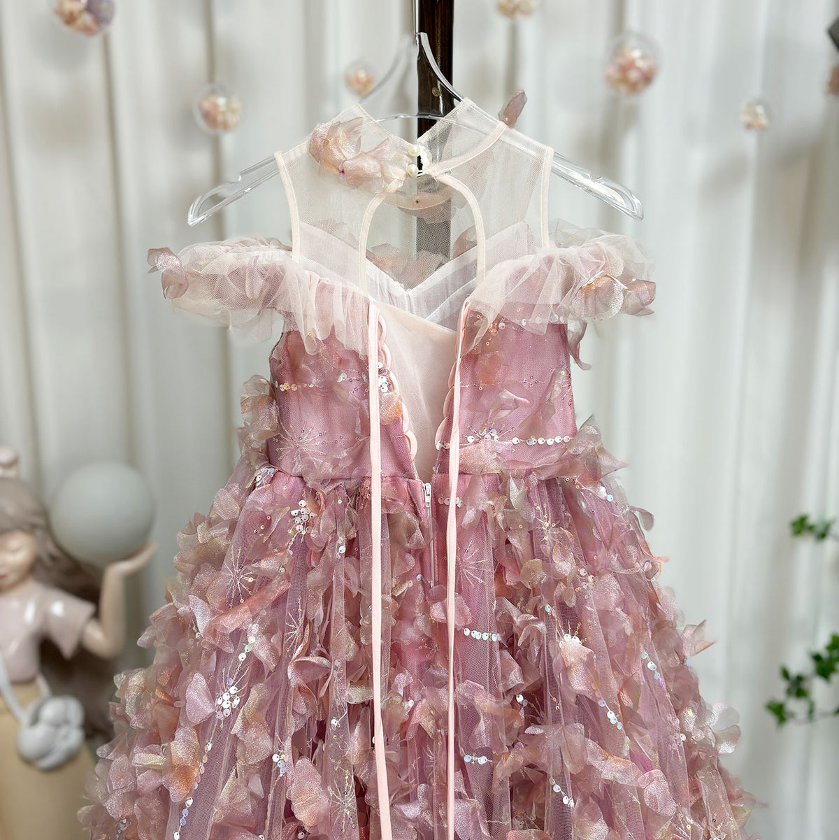 Jill Wish Luxury Pink Girl Dress with Flowers Kids Princess Birthday J094