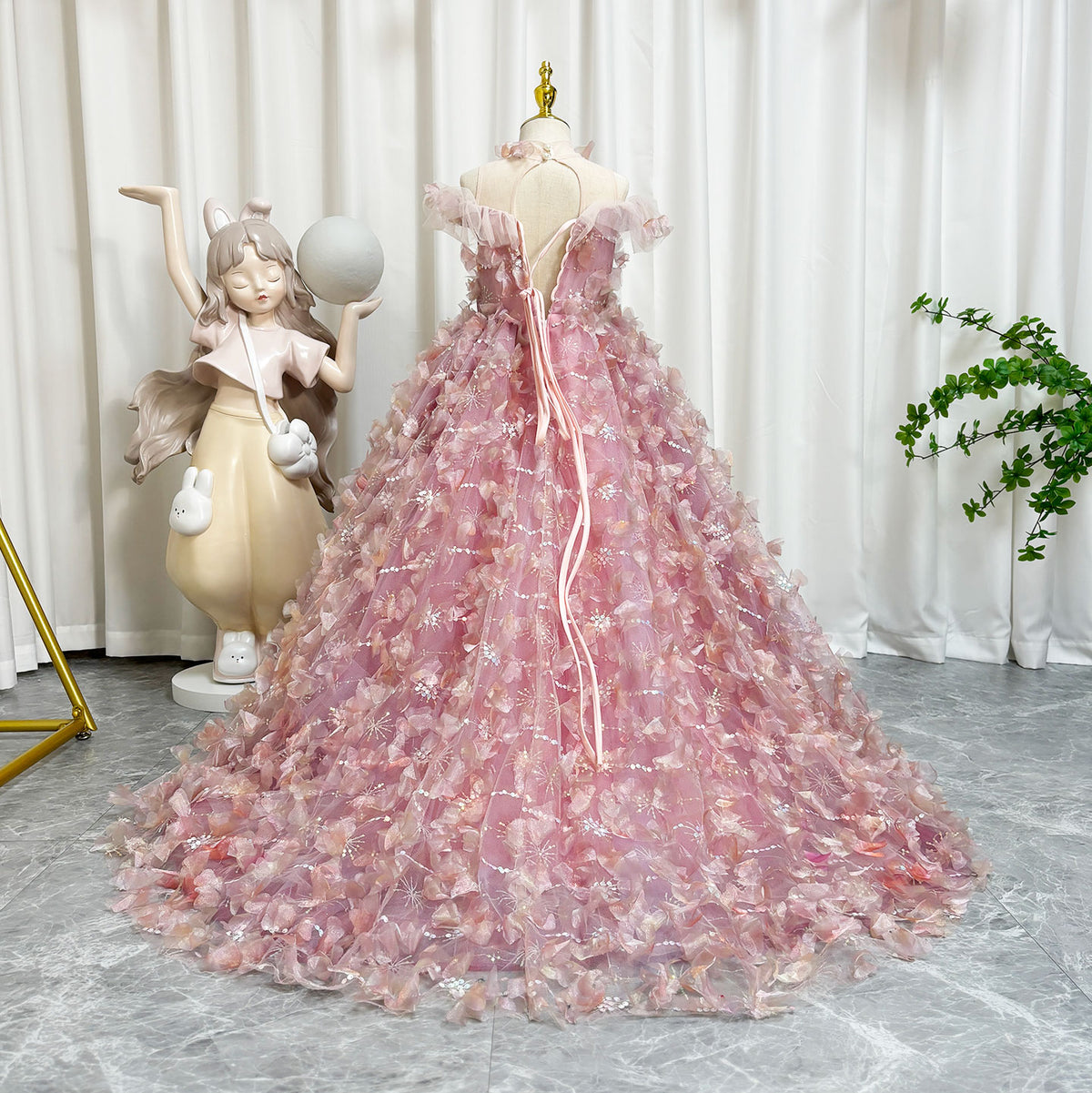 Jill Wish Luxury Pink Girl Dress with Flowers Kids Princess Birthday J094