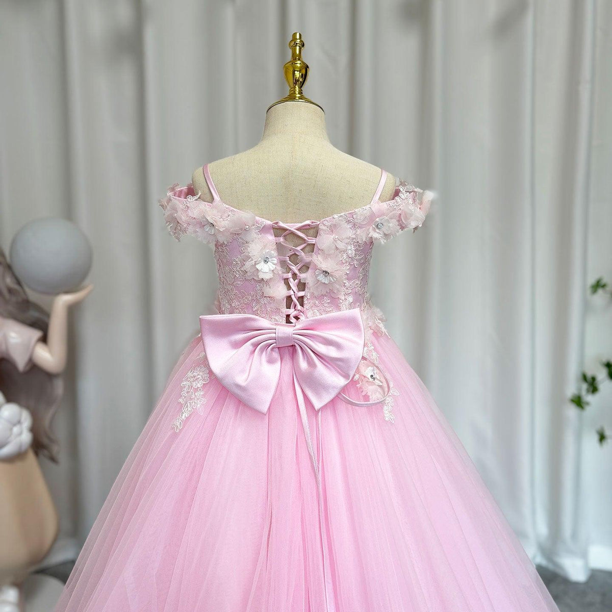 Jill Wish Luxury Pink Tulle Lace Girl Dress Sweep Train Ball Gown J178