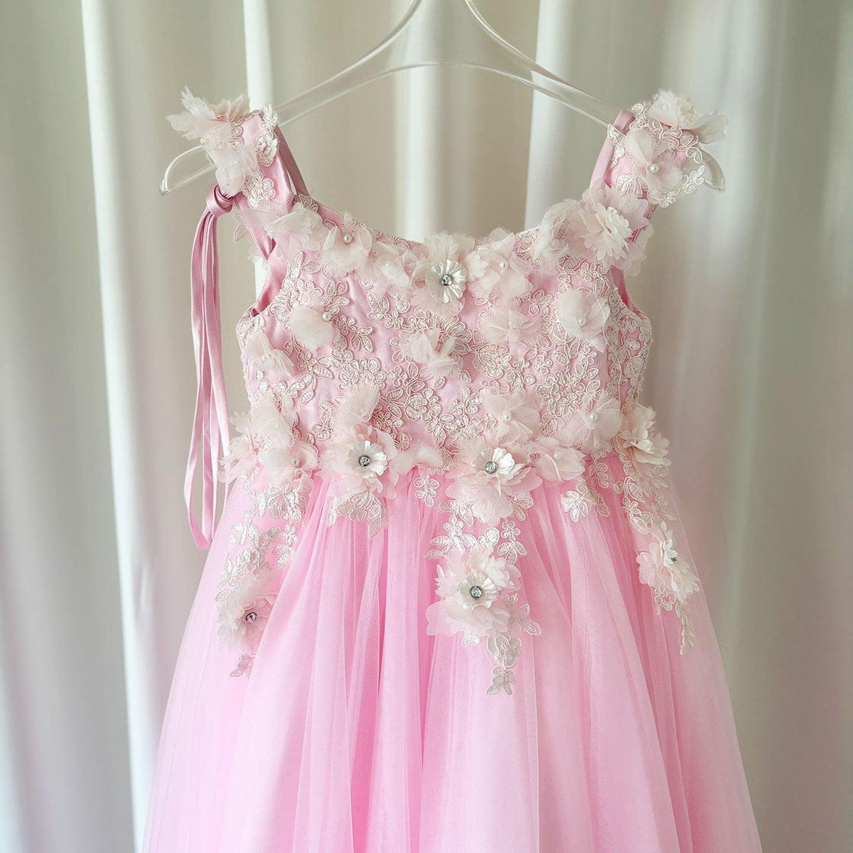 Jill Wish Luxury Pink Tulle Lace Girl Dress Sweep Train Ball Gown J178