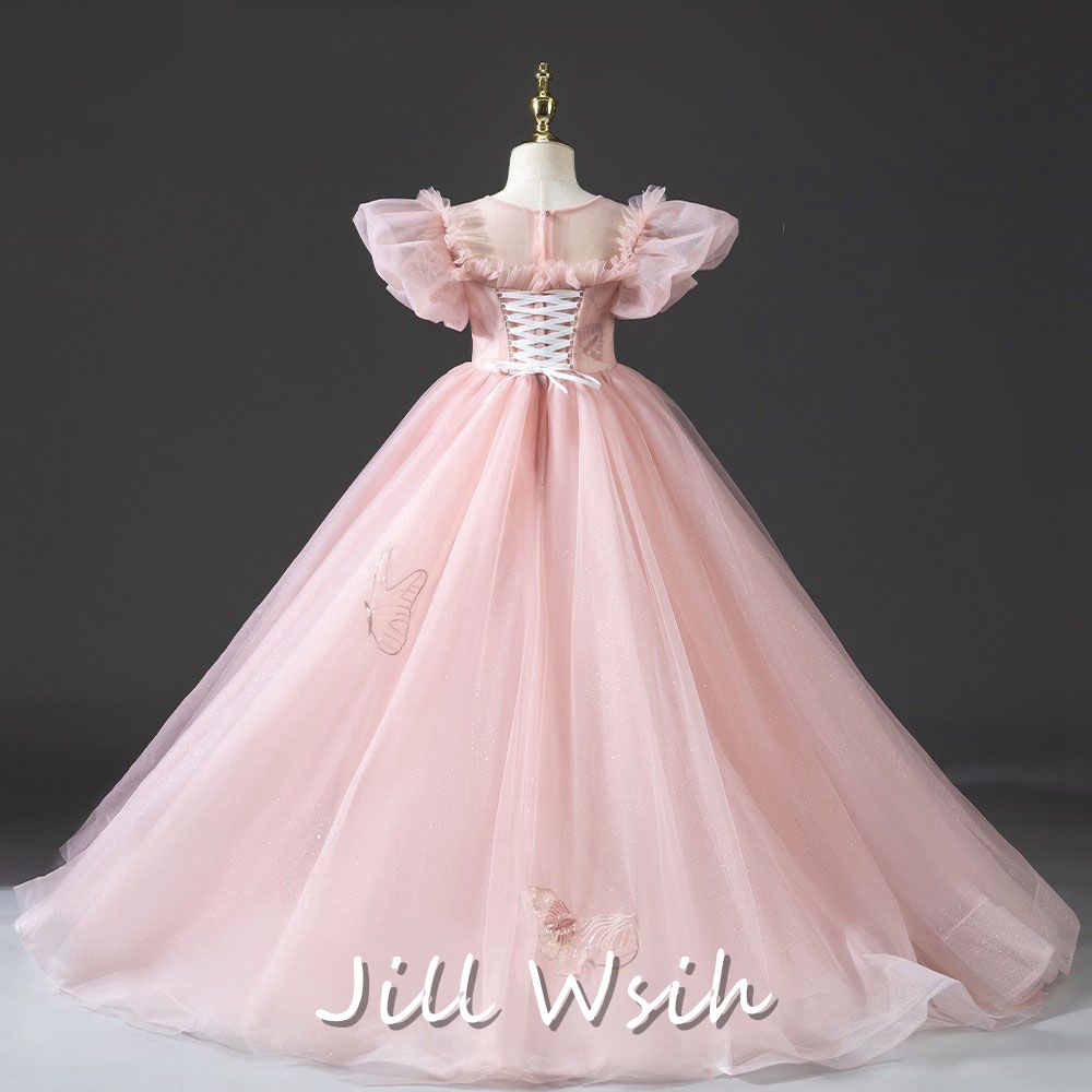 Jill Wish Luxury Princess Dusty Pink Girl Dress Dubai Tulle Pearls Beading J022