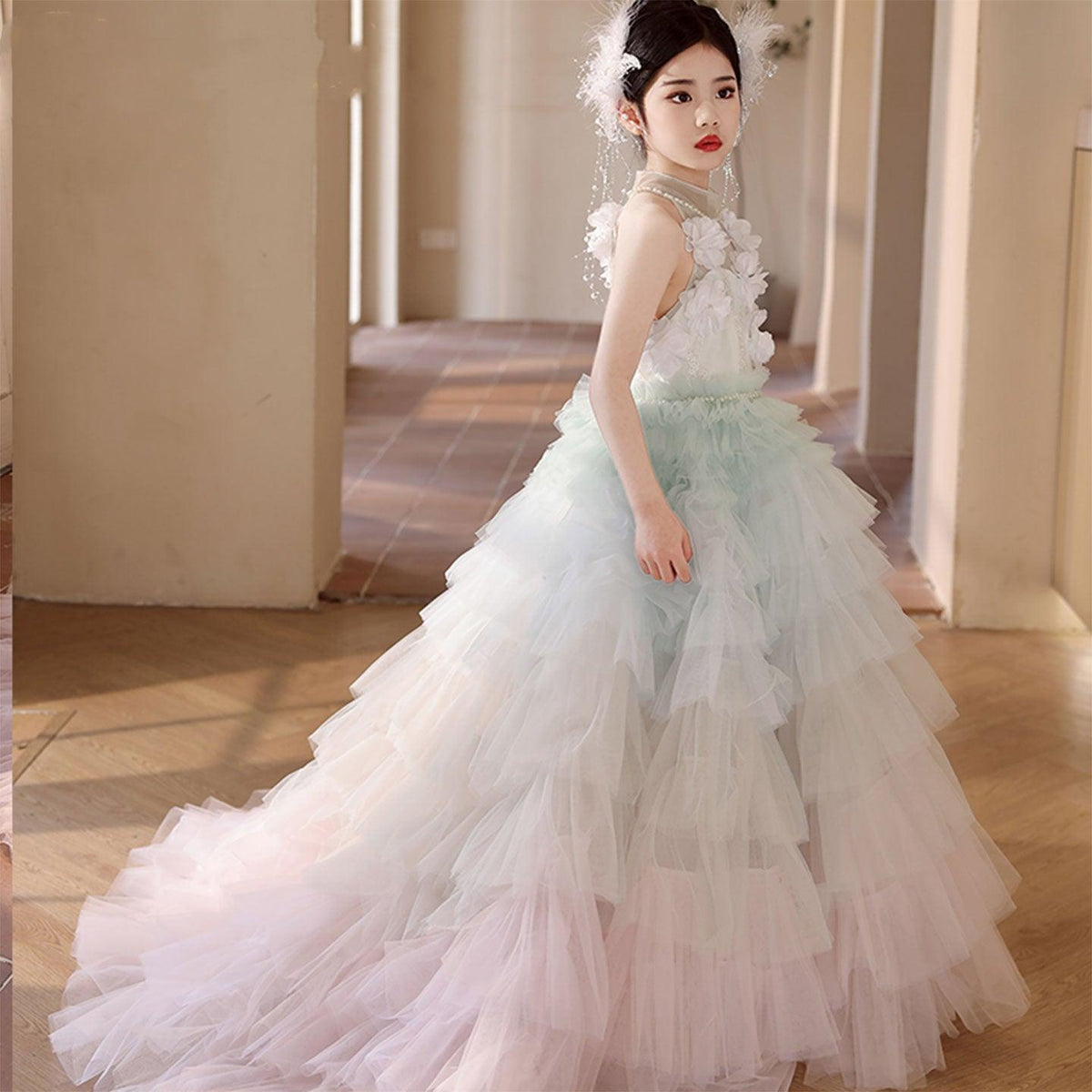 Jill Wish Luxury Sage Green Flower Girl Dresses Handmade Flower J074