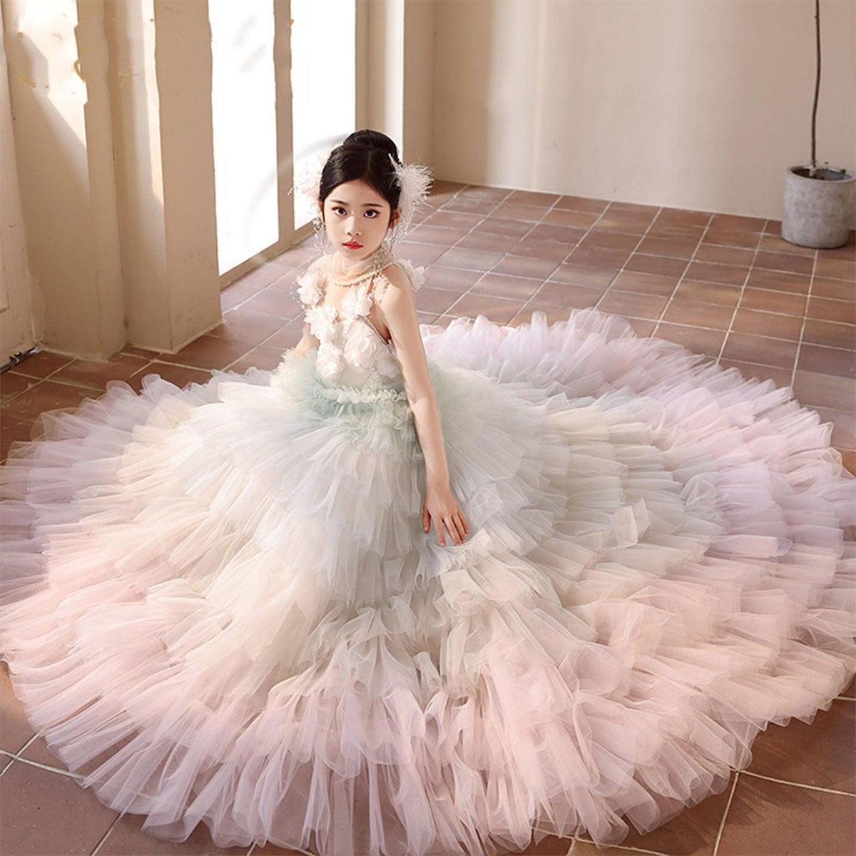 Jill Wish Luxury Sage Green Flower Girl Dresses Handmade Flower J074