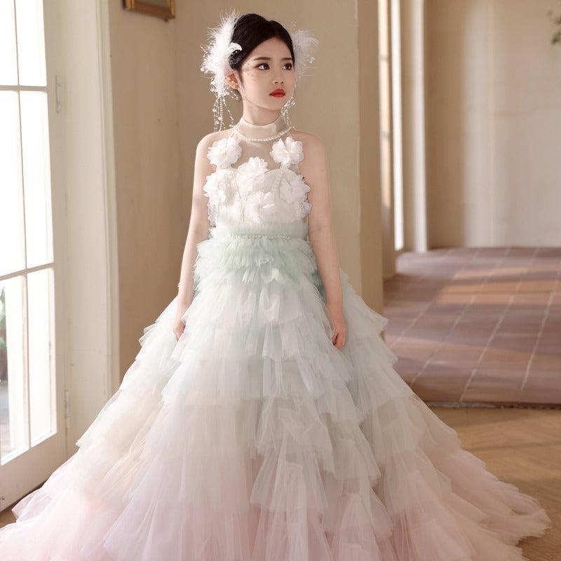 Jill Wish Luxury Sage Green Flower Girl Dresses Handmade Flower J074