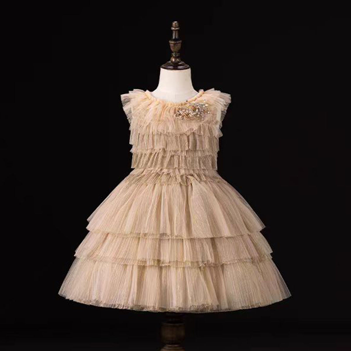 Jill Wish Luxury Shiny Gold A-Line Flower Girl Dresses for Kids J002