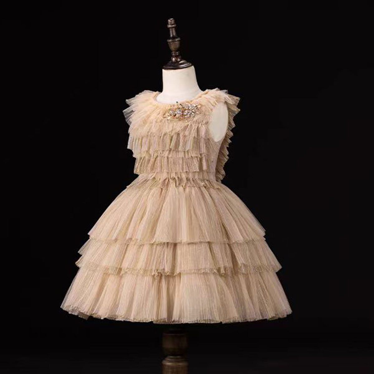 Jill Wish Luxury Shiny Gold A-Line Flower Girl Dresses for Kids J002