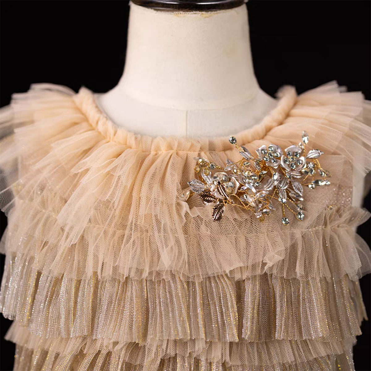 Jill Wish Luxury Shiny Gold A-Line Flower Girl Dresses for Kids J002