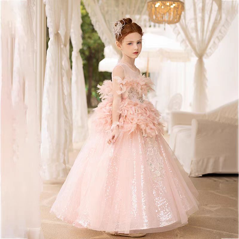Luxury Shiny Pink Flower Girl Dresses Feather Beading Sequined Gowns J – Jill Wish Luxury Shiny Pink Flower Girl Dresses Feather Beading Sequined Gowns J – Jill Wish