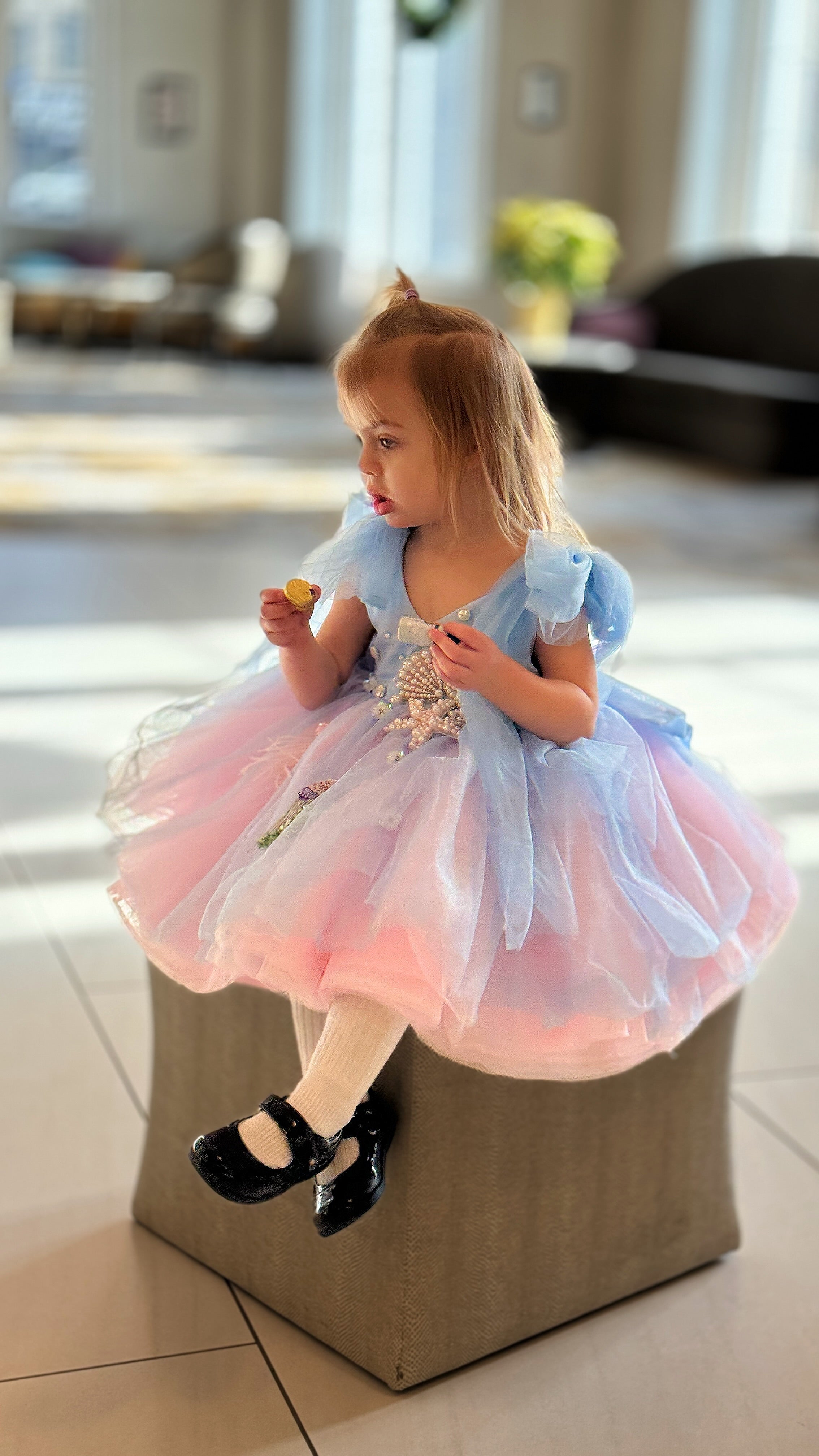 Luxury Sky Blue Baby Flower Girl Dresses Beaded Arab Pearls