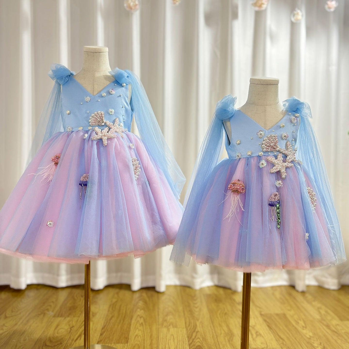 Jill Wish Luxury Sky Blue Baby Flower Girl Dresses Beaded Arab Pearls Princess J072