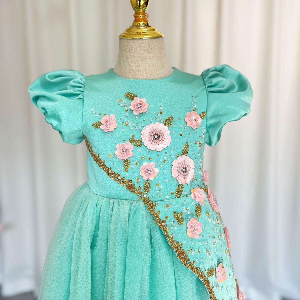 Jill Wish Luxury Turquoise Girl Dress Beadeds Arabic Princess Kids J143